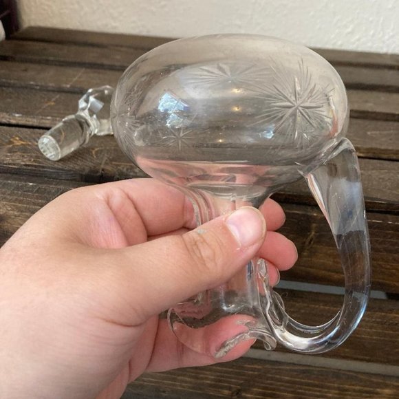 Vintage 6" Clear Glass Etched Decanter With Stopper Mid Century Modern Barware - Picture 6 of 7